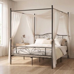 Canopy Bed Frame Double Size, Metal Platform Bed Frame, Black - thumbnail 4