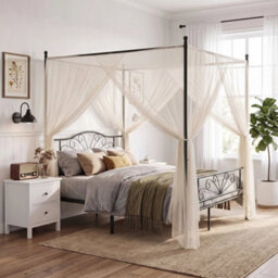 Canopy Bed Frame Double Size, Metal Platform Bed Frame, Black - thumbnail 5