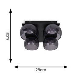 Valuelights Alissa Matte Black Ip44 4 Way Smoked Glass Integrated Led Ceiling Light - thumbnail 6