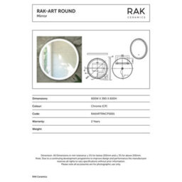 Rak Ceramics Art Round 600mm Chrome Led Illuminated Bathroom Mirror With Touch Sensor & Demister - thumbnail 2