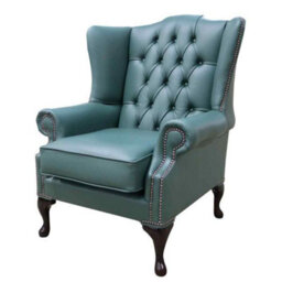 Chesterfield Handmade Bloomsbury Flat High Back Wing Chair Jade Green Leather - thumbnail 3