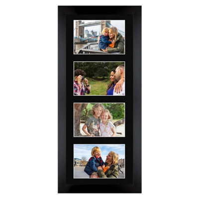 AK Frames 50X20Cm Matte Black Modern Multi Photo Frame With Black Mount - Holds 4 Apertures (4X) 6X4 Photos - image 1