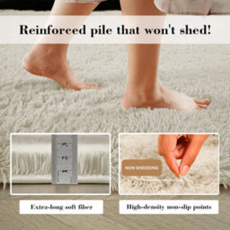 Aspire Homeware Non-Slip Cream Shaggy Rug Soft Fluffy Washable, Hallways And Entryways Runner, (L)220Cm X (W)60Cm - thumbnail 4