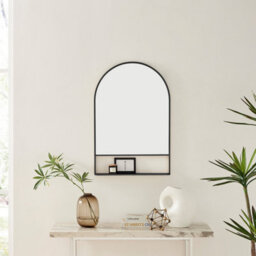 Furniturebox Uk Dara Black Metal Arch Wall Mirror With Shelf - thumbnail 1