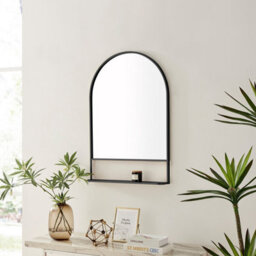 Furniturebox Uk Dara Black Metal Arch Wall Mirror With Shelf - thumbnail 2