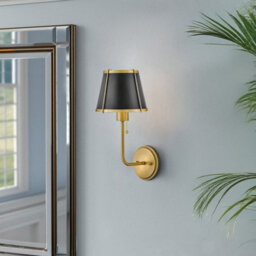 Luminosa Lighting Elstead Hinkley Clarke Wall Lamp With Shade Contemporary Warm Brass, Black Metal Shade 1X E27 - thumbnail 2