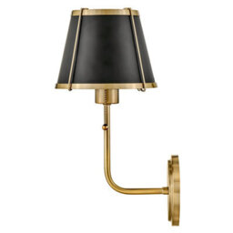 Luminosa Lighting Elstead Hinkley Clarke Wall Lamp With Shade Contemporary Warm Brass, Black Metal Shade 1X E27 - thumbnail 5