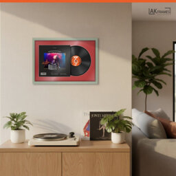 "AK Frames 25X17"" Green Modern Vinyl Record Frame With Crimson Mount For 12 Inch Lp Cover & Disc - Overlapped Design" - thumbnail 5