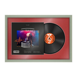 "AK Frames 25X17"" Green Modern Vinyl Record Frame With Crimson Mount For 12 Inch Lp Cover & Disc - Overlapped Design" - thumbnail 1