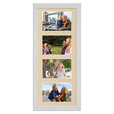 AK Frames 50X20Cm White Ash Modern Multi Photo Frame With Ivory Mount - Holds 4 Apertures (4X) 6X4 Photos - image 1