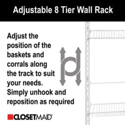 Adjustable 8 Tier Wall Mounted Shelving Rack Narrow White Metal Over The Door Storage Baskets By Closetmaid - thumbnail 5