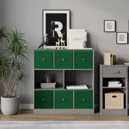 Urbn-Living Grey, Green - Asymmetrical 8 Cube Bookcase Unit W/ 6 Drawer Inserts - thumbnail 3