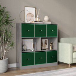 Urbn-Living Grey, Green - Asymmetrical 8 Cube Bookcase Unit W/ 6 Drawer Inserts - thumbnail 2