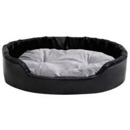 Berkfield Luxury Dog Bed Black And Grey 90X79X20 Cm Plush And Faux Leather - thumbnail 3