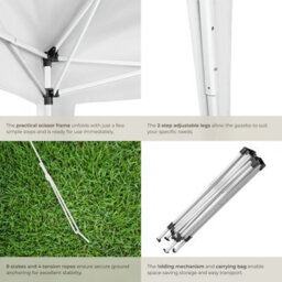 Tectake Gazebo Linosa - 3 X 3 M, Foldable, Water-Resistant, Uv Protection 300 X 300 X 255 Cm - White - thumbnail 5