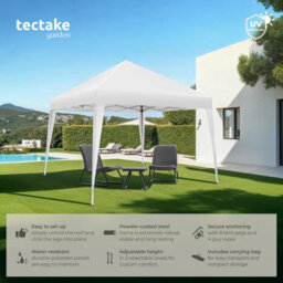 Tectake Gazebo Linosa - 3 X 3 M, Foldable, Water-Resistant, Uv Protection 300 X 300 X 255 Cm - White - thumbnail 2