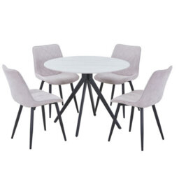Core Products Aspen Gloss White Sintered Stone Round Table & 4 Natural Fabric Chair Dining Set - thumbnail 2