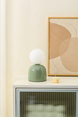 K Living Small Ceramic Table Lamp In Green With An Opaque Glass Head - image 1