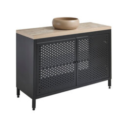 Homestylestore 1200mm Black Metal Floorstanding Bathroom Vanity Unit Light Oak Countertop And Round Sand Basin - thumbnail 1