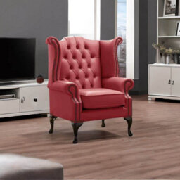 Chesterfield High Back Wing Chair Shelly West Leather Bespoke In Queen Anne Style - thumbnail 2