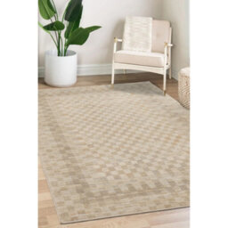 Melrose Zeus Cream Chequer Pattern Living Indoor Small Area Rug 080/150Cm - thumbnail 2