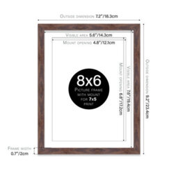 "8X6"" Walnut Frame With Mount For 7X5"" Pictures 20mm Thin Edge Portrait And Landscape Display With Wall Hooks And Kickstand" - thumbnail 2