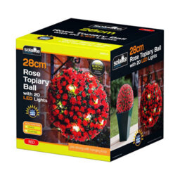 Taylor & Brown 2 Pack 28Cm Solar Powered Led Rose Topiary Ball, Artificial Hanging Ornament With 20 Lights, Garden Decor (Red) - thumbnail 4