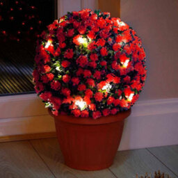 Taylor & Brown 2 Pack 28Cm Solar Powered Led Rose Topiary Ball, Artificial Hanging Ornament With 20 Lights, Garden Decor (Red) - thumbnail 2