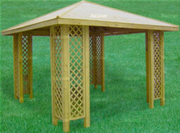 Wooden Gazebo With Hipped Roof & Trellis Panels, Pressure Treated, Free Felt Shingles - 10X10Ft (2.92X2.92M) - thumbnail 2