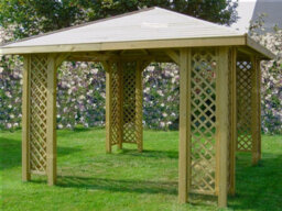 Wooden Gazebo With Hipped Roof & Trellis Panels, Pressure Treated, Free Felt Shingles - 10X10Ft (2.92X2.92M)