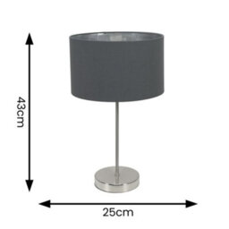 Valuelights Charles Brushed Chrome Table Lamp With Metallic & Charcoal Shade And Bulb - thumbnail 8