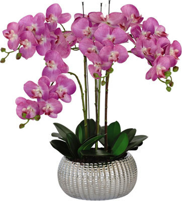 GreenBrokers Elegant Large Six Stem Butterfly Purple Real Touch Artificial Potted Orchid (65Cm) In Decorative Silver Ceramic Pot - image 1
