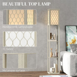 Oak Floor Lamp Standing Light With 3 Open Shelves For Living Room - thumbnail 4