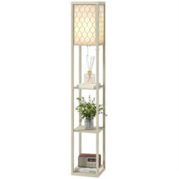 Oak Floor Lamp Standing Light With 3 Open Shelves For Living Room - thumbnail 1