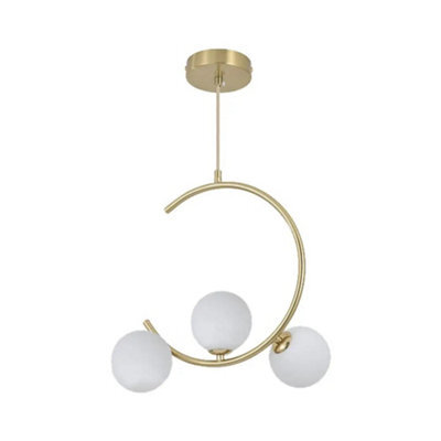 Simple Lighting Gold Crescent Shaped Pendant Light With Three Glass Spheres, 350mm Diameter, G9 Base - image 1