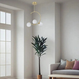 Simple Lighting Gold Crescent Shaped Pendant Light With Three Glass Spheres, 350mm Diameter, G9 Base - thumbnail 2