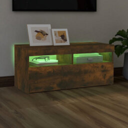 Walplus Tv Cabinet With Led Lights Smoked Oak 90X35X40 Cm - thumbnail 4