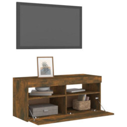 Walplus Tv Cabinet With Led Lights Smoked Oak 90X35X40 Cm - thumbnail 6