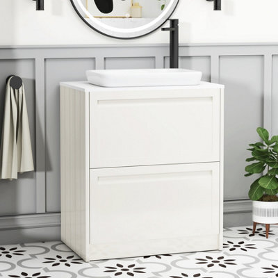 Royal Bathrooms Royal Bathroom Elmore 700mm Classic White Freestanding Bathroom Vanity Unit 2 Drawer Plain White Worktop With Qubix Basin - image 1