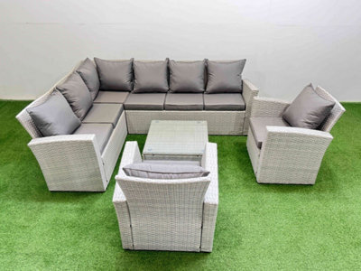 Fimous Outdoor Rattan Garden Furniture Set 8 Seater Corner Sofa Sets With Square Coffee Table 2 Chairs Light Grey Mixed - image 1