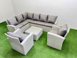 Fimous Outdoor Rattan Garden Furniture Set 8 Seater Corner Sofa Sets With Square Coffee Table 2 Chairs Light Grey Mixed - thumbnail 2