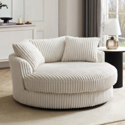 Home Detail Sky Swivel Loveseat, Cream Jumbo Teddy Cord - thumbnail 1