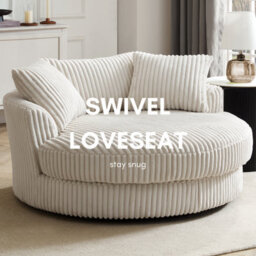 Home Detail Sky Swivel Loveseat, Cream Jumbo Teddy Cord - thumbnail 5