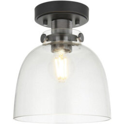 Loops Semi Flush Low Ceiling Pendant & 2X Matching Wall Lights - Matt Black Frame Smoked Grey Tinted Glass Shade - Dimmable Set - thumbnail 2