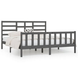 Berkfield Bed Frame Grey Solid Wood Pine 200X200 Cm - thumbnail 2