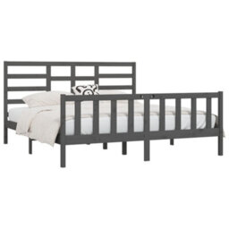 Berkfield Bed Frame Grey Solid Wood Pine 200X200 Cm - thumbnail 3