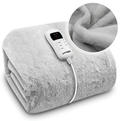 Dreamcatcher Light Grey Heated Throw Faux Fur Electric Blanket 160 X 130Cm Thermal Blanket & Timer 9 Heat Settings - image 1