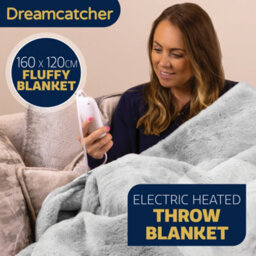 Dreamcatcher Light Grey Heated Throw Faux Fur Electric Blanket 160 X 130Cm Thermal Blanket & Timer 9 Heat Settings - thumbnail 3