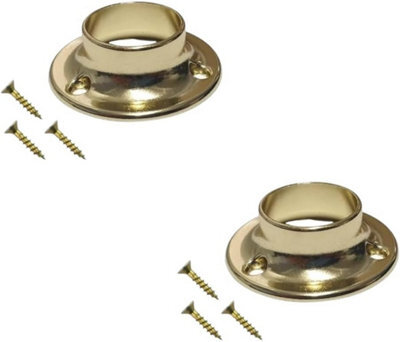 Sisi UK Heavy Duty Curtain Pole Holders Polished Brass Wall Mount Socket For Up To 19mm Diameter Rods Wardrobe Pole Holders With Screw (2) - image 1