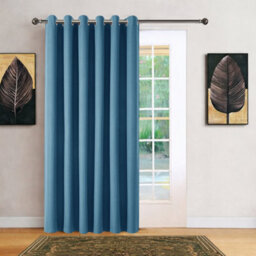 Bedlooms Blue Linen Curtain 100% Blackout Thermal Insulated Eyelet Door Curtain Single Panel 66 X 84 Inches With Tie Back